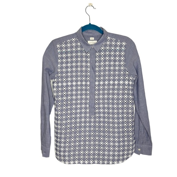 Ann Taylor LOFT The Softened Shirt Chambray Eyelet Popover Blouse - Picture 1 of 13